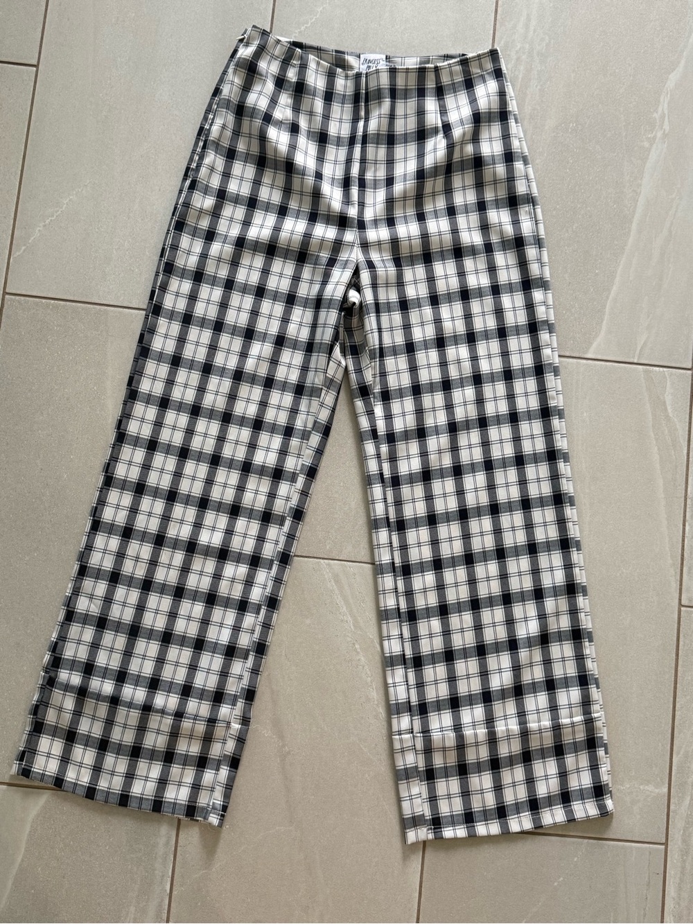 Princess Polly Black White Plaid Wide Leg Pants Size US 6 AU 10